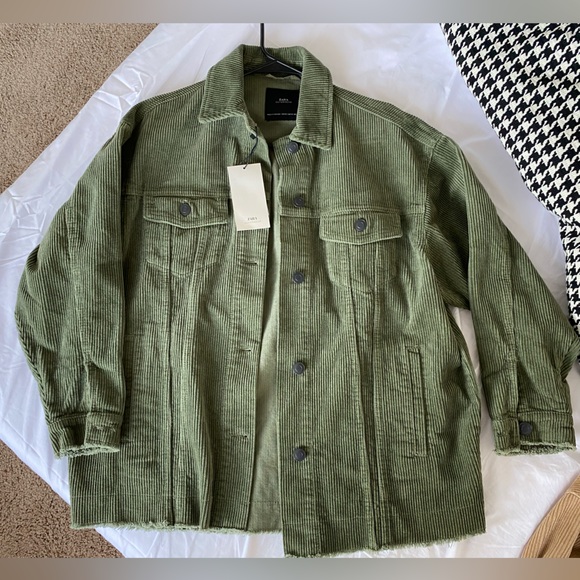 ZARA Oversized Corduroy Shirt Jacket Shaket Outwear Blazer Khaki Olive Green XS - Picture 2 of 14